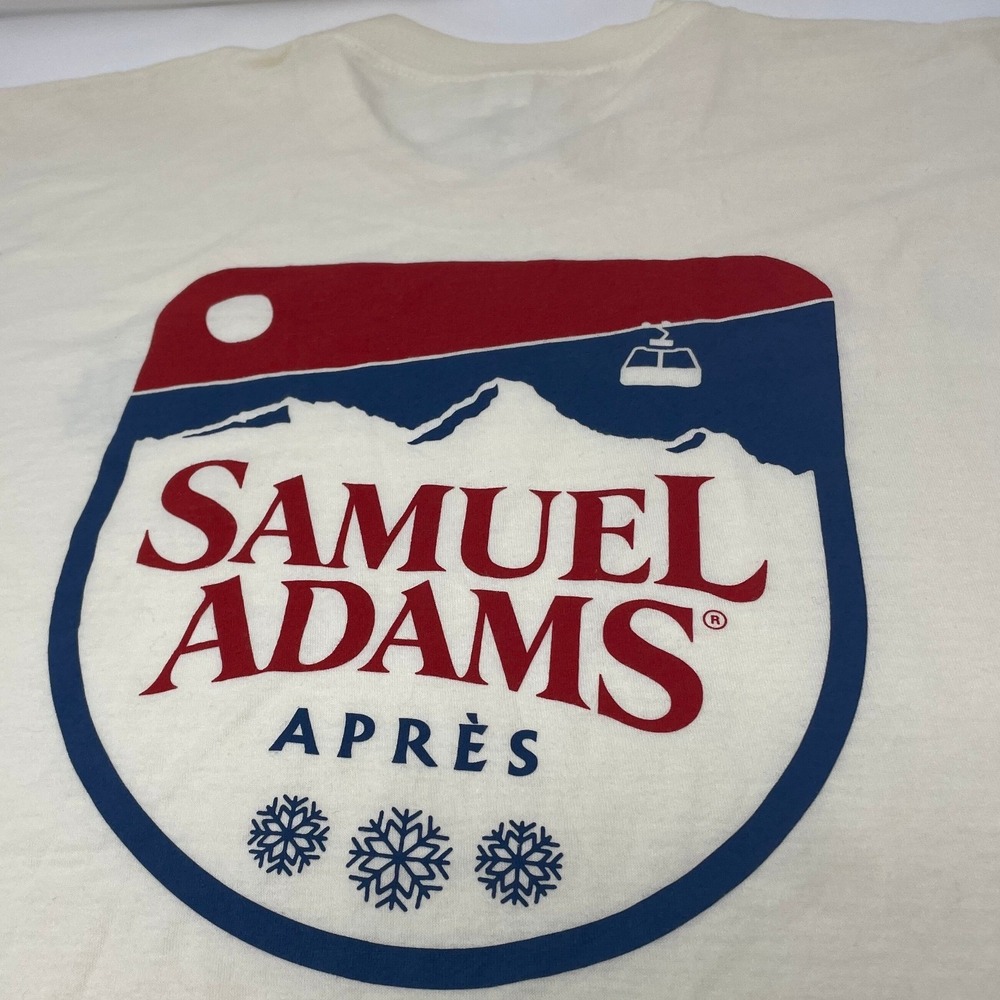 Tultex Samuel Adams Apres Ski Beer Graphic Tee White Men's Size XXL Cotton